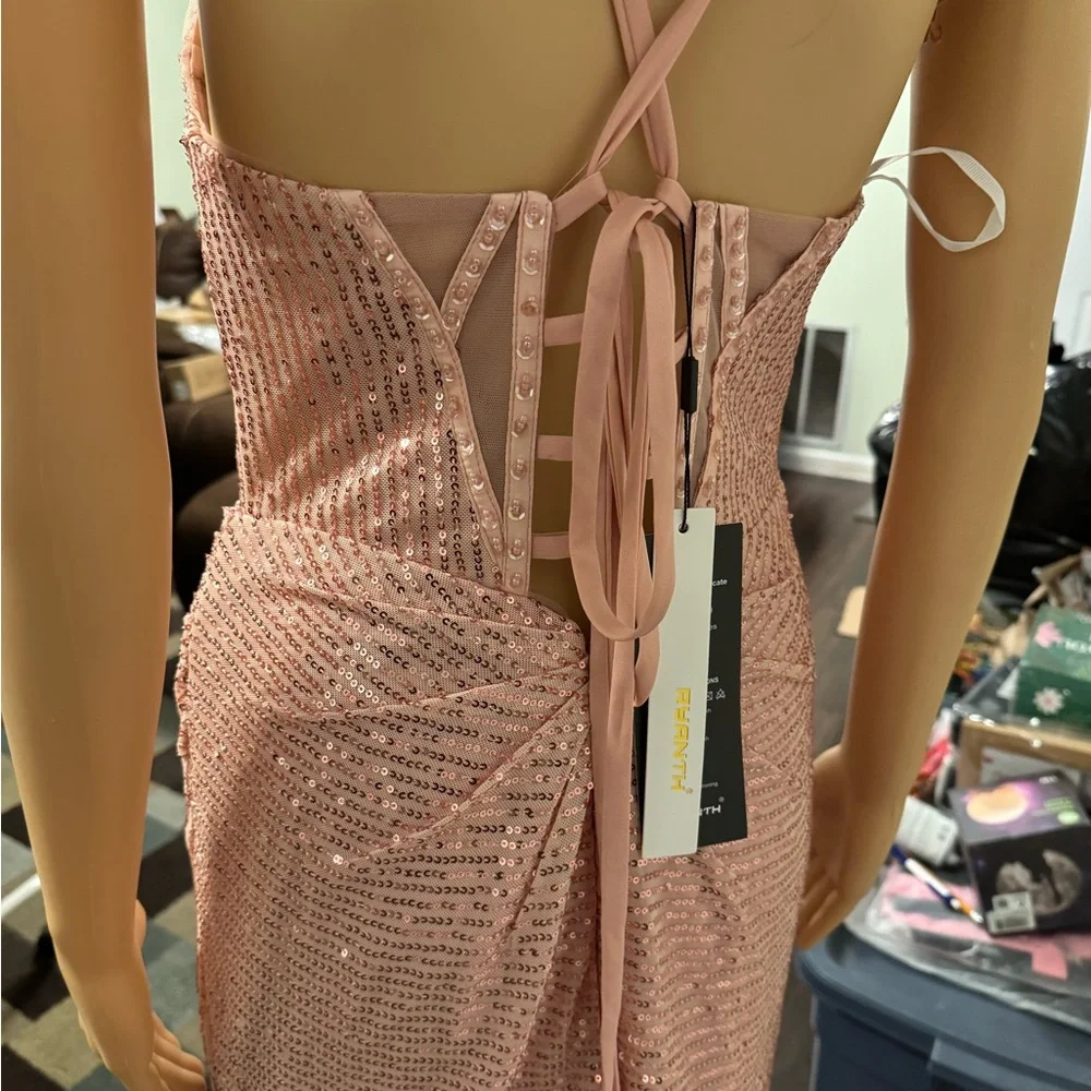 Blush Pink Sequin Prom Dress - Picture 5 of 6